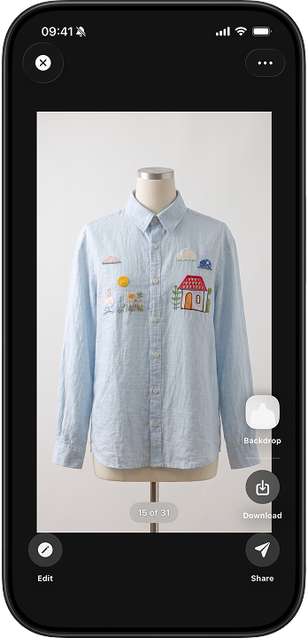The same embroidered shirt as a clean marketplace listing photo on a mannequin.