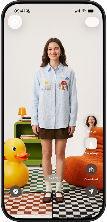 The result: a model wearing the same embroidered shirt in a styled, art-directed set created by PhotoLotus