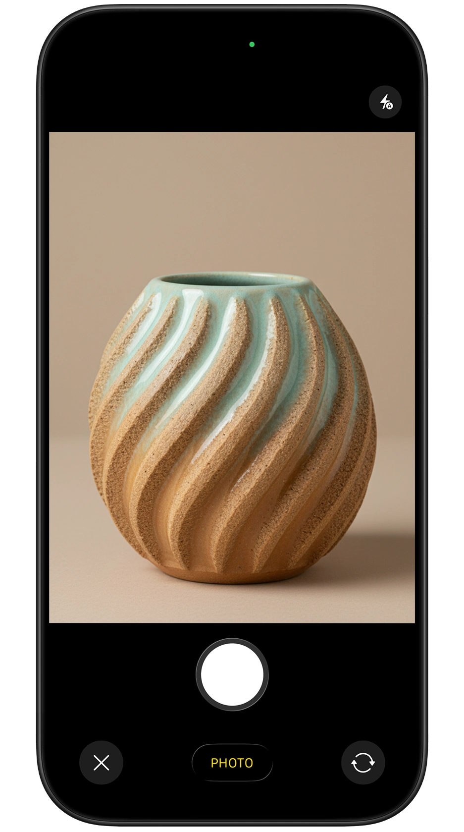 A basic photo of a ceramic vase — the raw input photo