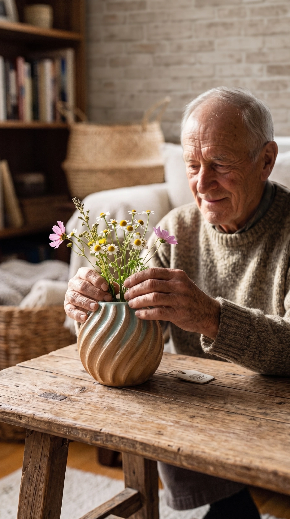 The same vase in a styled staged-in-a-studio shot with a virtual model