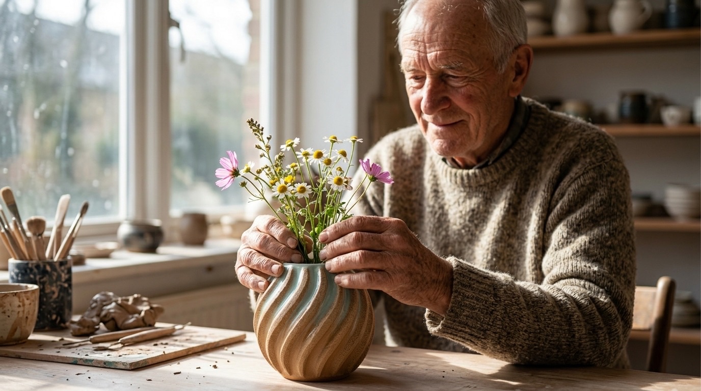 A lifestyle scene of person with a handmade ceramic piece